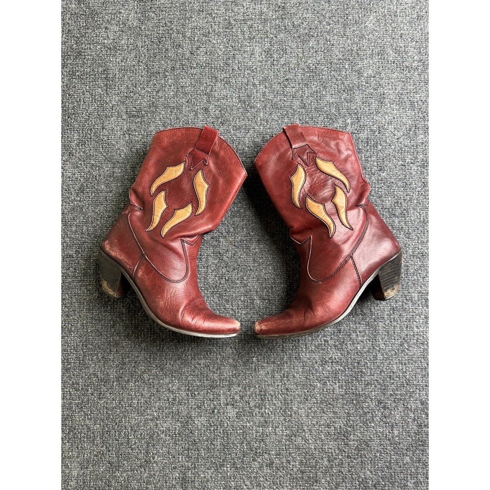 Women's Vintage Red Leather Western Cowboy Boots Made in Brazil, Size US 8.5 B
